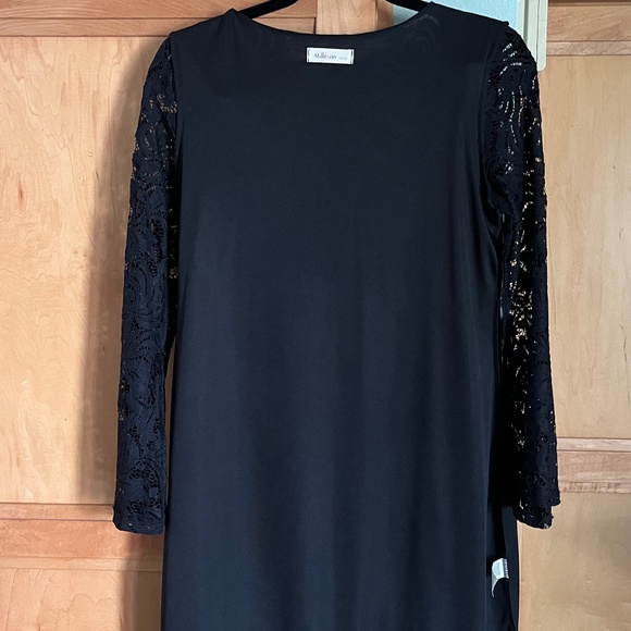 Black Lace Dress w/ Elegant Bell Sleeves Millibon USA Size Large - Picture 10 of 12